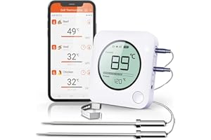 BFOUR Digital Meat Thermometer Wireless Remote BBQ Thermometer with Timer Functions 2 Probes, Instant Read Food Meat Thermometer for Smoker Grilling Oven,Kitchen, Support iOS & Android