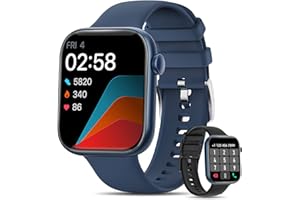 KIQULOV Montre Connectée Homme avec Appels Bluetooth Assistant Vocal, 1,8'' Smartwatch avec 123 Modes Sportifs/Bouton D'encodeur/Lecteur de Musique/Fréquence Cardiaque/SpO2/Sommeil Android iOS Bleu