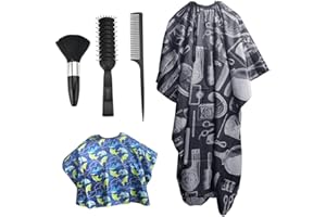 OLRWSLG Barber Cape Sets, 2 Pcs Adult Hair Cutting Gown Hair Cutting Cape Kids Hairdressing Gown Salon Capes Cape Haircut Cloth with Neck Duster Brush and 2 Pack Hairdressing Comb for Women, Men, Kids