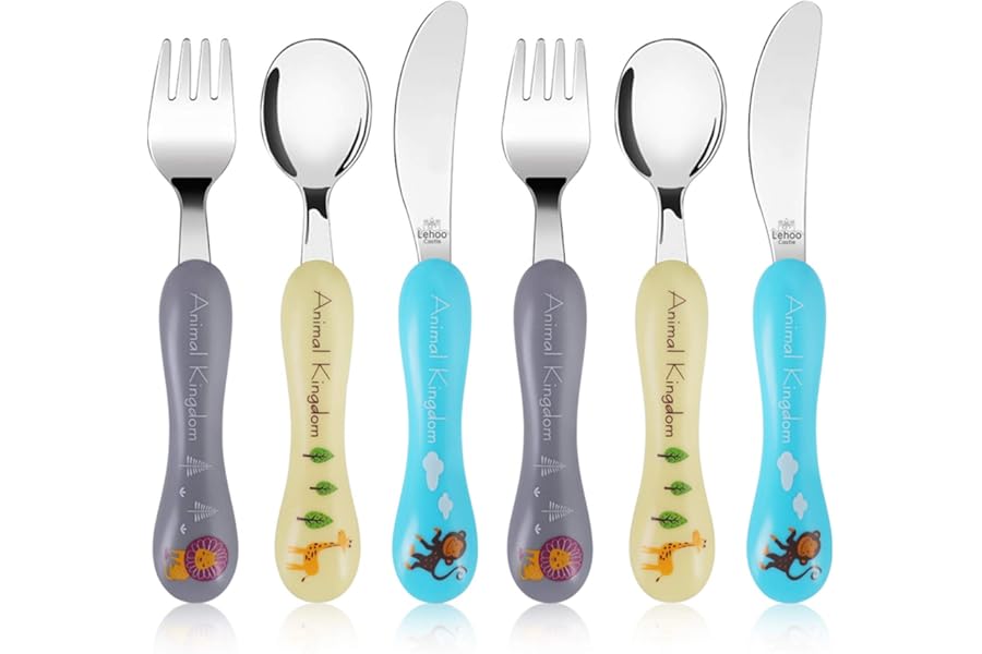 Lehoo Castle Children's Cutlery Set, 6pcs Stainless Steel Toddler Cutlery Kids Cutlery Flatware, Incudes 2 x Spoons, 2 x Forks, 2 x Knives