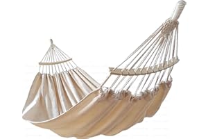 GOCAN Hamaca de lona de algodón para 2 personas/niños, 220 x 150 cm, longitud total 330 cm, carga 300 kg, para exterior, interior, jardín, balcón, rojo con barra separadora extraíble