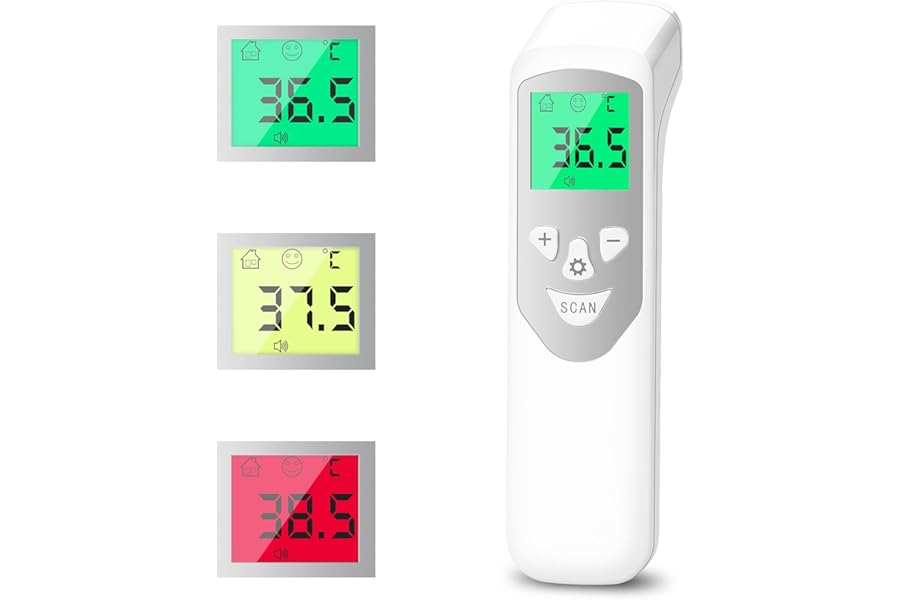 BESTEK Fever Thermometer, Non-Contact Infrared Thermometer for Adults and Children, Digital Front Baby Thermometer with Immediate Reading 1s, Memory Recall, LCD Display