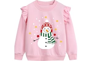 DHASIUE Girls Christmas Jumper Santa Reindeer Xmas Childrens Kid Ruffle Long Sleeve Top Sweatshirt 1-7 Years
