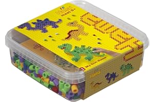 Hama Perlen 8742 Box Dinosaurier mit ca. 600 bunten Maxi Bügelperlen mit Durchmesser 10 mm, Stiftplatte in transparent, inkl. Bügelpapier, kreativer Bastelspaß für Groß und Klein