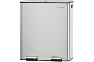 Lovewind Mülleimer, 2 x 30L Mülleimer Küche, Doppeleimer für Recycling und Abfall, Silber, Mülleimer aus Edelstahl mit Deckel und Inneneimern, Großes Fassungsvermögen, Deckel mit Soft-Close-Funktion