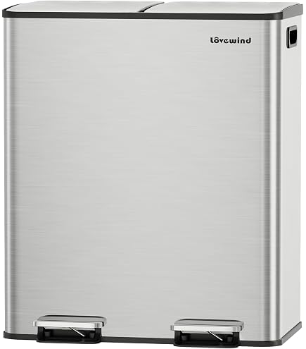 Poubelle Cuisine 2x20L HOMCOM - Acier Inoxydable à Pédale - Double Compartiment Recyclage