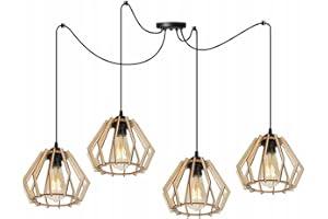 LIGHT HOME LH Light-Home Lampadario a Sospensione - Lampadario Ragno per Soggiorno Camera da Letto e Cucina - Lampade a Sospensione in Metallo e Legno con Paralume Moderno - 4 Luces - E27 - Carattere unico