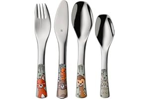 WMF Waldfreunde Kinderbesteck Set 4-teilig, Kinderbesteck Edelstahl, Besteck Kinder ab 3 Jahre, Cromargan poliert, spülmaschinengeeignet