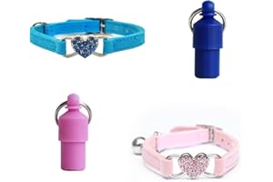 SIKAMARU 2 Collares Ajustables, Collar para Mascotas, Collar de Gatito con Forma de corazón, Collares de Gatito con Campanas, con 2 Colgantes para Mascotas para Gatitos, Cachorros (Rosa, Azul)