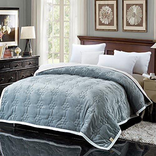 Zangge Bedding Throw Blanket Double Flannel Soft Thick Warm Quilted Blanket for Home Bed Sofa Grey 200 x 230cm