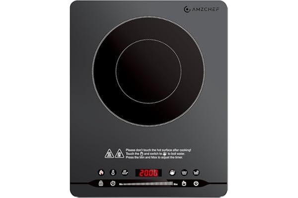 AMZCHEF 2000W Plaque Induction Portable 1 Feu, 4 cm Design Fin, Fonctionnement Silencieux (≤42dB), 9 Niveaux de Puissance et de Température, 4 Menus Automatiques, Verrouillage Enfant, Minuterie, Gris
