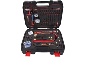 GLOSSY AUTO PARTS Professioneller Kompressionstester Druckverlusttester Motortester kompatibel mit Diesel- und Benzinmotoren, mit 34 verschiedenen Adaptern, 725 PSI