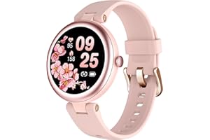 SHANG WING Smartwatch Donna Piccolo Smart Watch Rotondo Orologio Fitness Donna Contapassi da Polso con Cardiofrequenzimetro Saturimetro Orologio Sportivo Ciclo Mestruale per Android iOS Ragazza Rosa