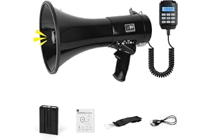100W Megafon, Megafon med Bluetooth & Inspelningsfunktion, Räckvidd upp till 2000 m, Högtalare med Siren, Extern Mikrofon, USB-uppspelning, Dubbel Strömförsörjning, Axelrem