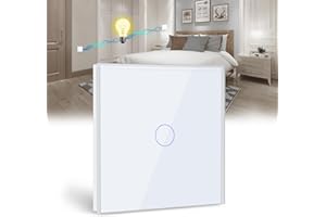 BSEED interruptor Táctil de Pared 1 Gang 2 Vías interruptor tactil pared Blanco,Interruptores de luz pared con panel de vidrio templado