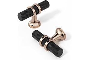 FURNIWARE 10 Pack Matt Black and Champagne Bronze Knurled Cabinet Knobs, T Bar 50mm(1.97 Inch) Single Hole Drawer Handles, Color Combination, Kitchen Cupboard Pulls, Furniture Door Knob for Wardrobe