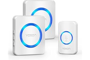 VOXON Timbre Inalámbrico, Alcance de 400m, Conjunto de Timbre con 2 Receptores, Resistente al Agua IP65 para Exteriores, Timbre de Puerta con Luz LED, 5 Niveles de Volumen, 60 Melodías