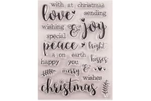 arriettycraft Timbro in gomma trasparente con scritta in lingua inglese "Merry Christmas" e scritta in inglese "Love Joy Peace", per album di ritagli, foto, decorazione