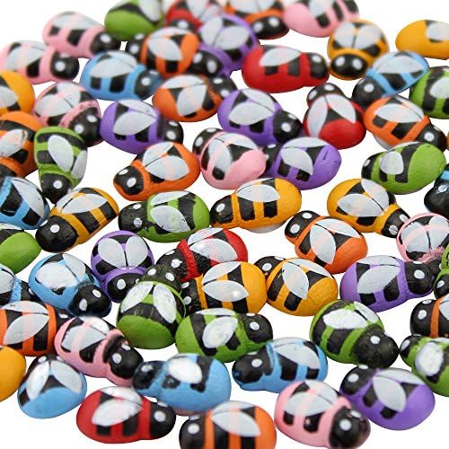 DEKOWEAR Bees self-adhesive with Glue-Point 100 pieces for decorating from Wood, Yellow or Colored, 13 mm as Luck-Bee - Handmade Lucky Charm (Muticolored)