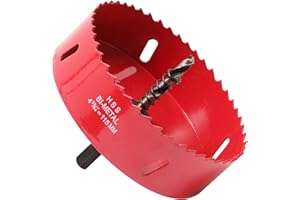 HOME COMPOSER Otwornica 115 mm, stal szybkotnąca HSS M42, bimetalowa, otwornica z trzpieniem sześciokątnym i wiertłem do drewna, suchej zabudowy i blachy metalowej, 1 sztuka, czerwona