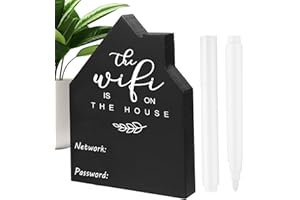 Andibro Cartello con password WiFi per casa, password degli ospiti, cartello in legno autoportante con password Wifi, cartello da tavolo, motivo lavagna, decorazione a forma di casa con lavagna