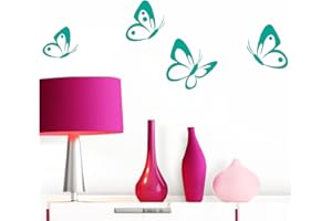 Grandora Wandtattoo 4er Set Schmetterlinge I türkis 8-10 cm I Baby Kinderzimmer selbstklebend Wand Aufkleber Wandaufkleber Wandsticker Sticker W697