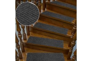 ICDLTJ Stair Carpet treads, Stair Mats Set of 15 non slip stair treads 30"x8" Anti Moving Grip Safety Staircase Step Treads for Kids Elders and Dog (Deep Grey, Stripe)