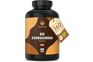 ‎TRUE NATURE Bio Ashwagandha - 360 Kapseln (BIG PACK) - Hochdosierte 2600mg pro Tag (90 Tage) - 650mg pro Kapsel - indische Bio Schlafbeere - Vegan, Laborgeprüft, Deutsche Produktion - TRUE NATURE