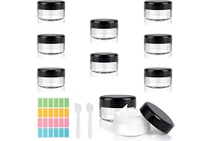 AiQInu 8 Pezzi Contenitori da Viaggio 30ml, Trasparenti per Creme, Vasetti Plastica Cosmetico con 6 Raschietto 24 Adesivi, Vuoti