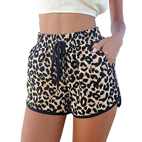 Vogholic Women's Drawstring Leopard Summer Beach Waistband Shorts Pants XXL