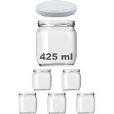 Afracam 425 ml Metal Beyaz Kapaklı Şeffaf Cam Kavanoz 5 Adet
