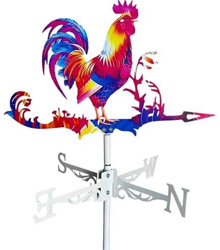 Girouette Coq En Acier Inoxydable - Décoration De Jardin, Abri, Cour, 50x30 Cm, Indicateur De Direction Du Vent - 7