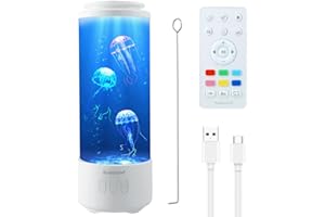 BESTYIJO Lampada Meduse Acquario,Con Altoparlante Bluetooth, Batteria Da 3000 Mah E Telecomando,7 Colori E 4 Modalità, Controllo Della Velocità, Jellyfish Lava Lampada Per La Casa Regalo Per Bambini (Bianco-2)
