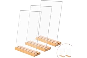 Dadabig Lot de 3 support en acrylique A4 avec base en bois amovible, support d'affichage double face, pour restaurant, boutique, hôtel