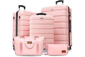 AnyZip Set di Valigie Rigide 5 Pezzi Trolley ABS+PC Borse da Viaggio Leggero con TSA Lucchetto（Rosa,5 set）