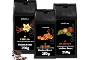 CAFFÉLUXE Ground Coffee Mixed Medley - Vainilla, caramelo y avellana (250 g por bolsa)