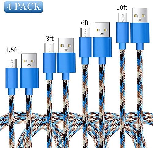 [4-Pack] Micro USB Cable, J2CC Premium Nylon Braided USB Charger Cable for Android/Samsung/Nokia/MP3/Camera and other Device(1.5ft/3ft/6ft/10ft)