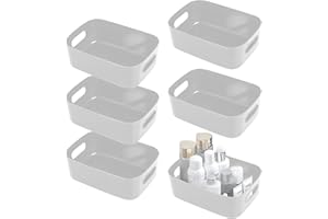 SHEPIN 6 Pezzi Cestini Portaoggetti Plastica, Bagno, Scatole Organizer con Maniglia, Scatola Portaoggetti per Cucina, Armadio, Ufficio, Bagno, Casa