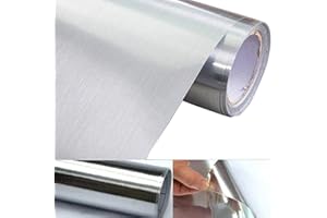 WDragon Silver Metal Look Adhesive Paper Peel Stick Vinyl Waterproof Anti Greasy Counter Top Metallic Sticker Shelf Liner For Kitchen Dishwasher Oven Refrigerator,15.8inch By 79inch