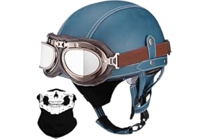 BYGMW Deutsche Leder Motorrad Halbhelme mit ECE, Vintage Helme mit Schutzbrille, Jethelm Retro, Chopper Helm, Scooter-Helm, Fahrradhelm, mit Sonnenblende und Herausnehmbares Innenfutter