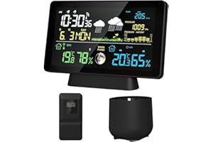 Cornesty Station Météo Sans Fil 8 en 1 Thermomètre Hygromètre Interieur Exterieur Avec Prévisions Météo 7,5 pouces Ecran LCD Couleur Rétro-Éclairé Station Meteo Avec Heure, Alarme, Date, Baromètre