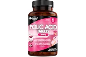 NEW LEAF PRODUCTS Folic Acid Pregnancy Tablets High Strength Folate Vitamins - 120 Tablets Folic Acid Vegan Prenatal Vitamins for Women 400mcg, Vitamin B9 Prenatal - Pregnancy Supplements - UK Made