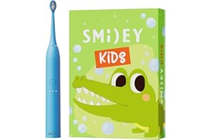 SMILEY Kids Elektryczna szczoteczka do zębów dla dzieci | Ultradźwiękowe szczoteczki soniczne do zębów | Szczoteczka do zębów dla dzieci i akcesoria: kabel USB-C i zestaw naklejek