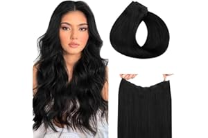 hotbanana Extension Capelli Veri con Filo Invisibile, 45cm 95g Nero Naturale Capelli Umani Remy Lisci, Invisible Wire Hair Extensions, Extension in Capelli Veri Invisibles