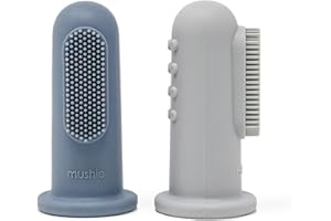 ‎MUSHIE Mushie Szczoteczka do Zębów dla Niemowląt i Małych Dzieci, 2 Sztuki, Uspokaja i Stymuluje Dziąsła, 0-2 Lata, Bezpieczna i Wysokiej Jakości dla Dzieci (Tradewinds/Stone)