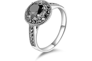 Aprilery Black Rings for Women, Vintage Cross Flower Marcasite Rings Statement Big Aesthetic Ring Costume Jewelry for Teen Girls Gifts for Her