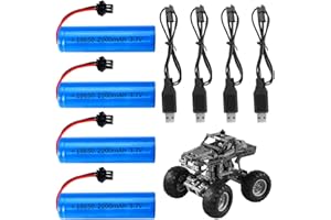 PLLYPE 18650 Li-ion Akku 3,7V 2000mah, 4 Stück 3 7v Li-ion Battery with 4 USB Chargers SM-2P Plug, Rechargable RC Akku, für RC-Autos, Panzer, Buggys, Boote, Roboter