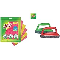Scotch-Brite Sponge Wipe 5 Pcs Pack (Multipurpose) & Fibre Bathroom Scrubber Brush and Jet Tough Brush (Multicolour) Combo