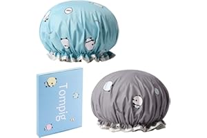 Shower Caps, Tompig 2 Packs Waterproof Bath Caps, Elastic Band Shower Hat Waterproof for Women Shower Spa (Blue,Grey)