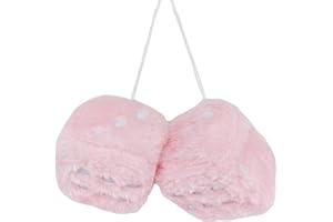 Falafoty 6 cm Car Hanging Furry Dice, Car Mirror Hanging Fluffy Dice, Pair of Plush Retro Square Hanging Dice Car Rearview Mirror Ornaments, Car Interior Decoration Pendant Fluffy Dice (Pink)